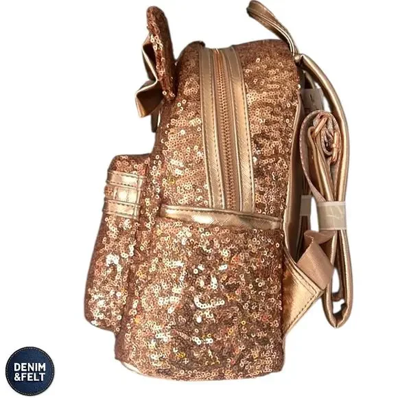 DisneyParks Minnie Mouse Gold Sequin Loungefly Mini Backpack Brand New With Tag Loungefly Disney Parks Minnie Mouse Sequin Small Backpack  main image 4